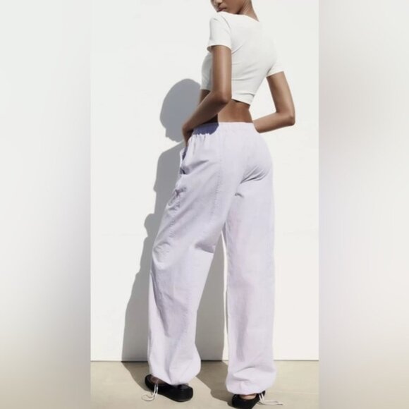 ZARA Women Purple Lilac Parachute Relaxed Pants Elastic Waist‎ 5520/7/629 MEDIUM - Picture 3 of 14